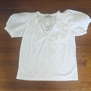 LOFT Cream Eyelet Puff Sleeve Blouse